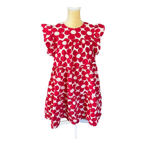 Jacquie The Label Red Floral Babydoll Dress Flutter Sleeve Pockets Size Medium - Picture 1 of 9